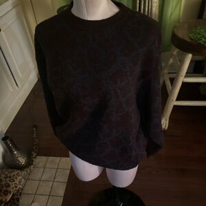 Dark Brown Floral Pattern Crewneck Sweater - Women